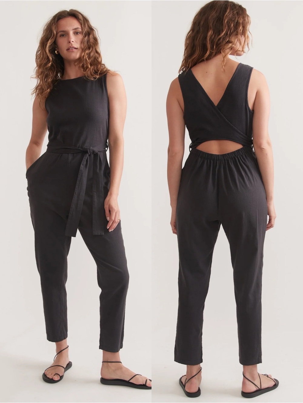 Marine Layer | NWT Eloise Belted Jumpsuit Black Large